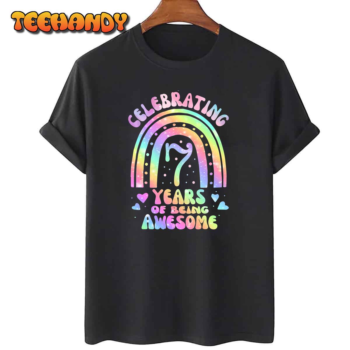 7 Years Of Being Awesome Bday 7th Birthday Girl Tie Dye T-Shirt