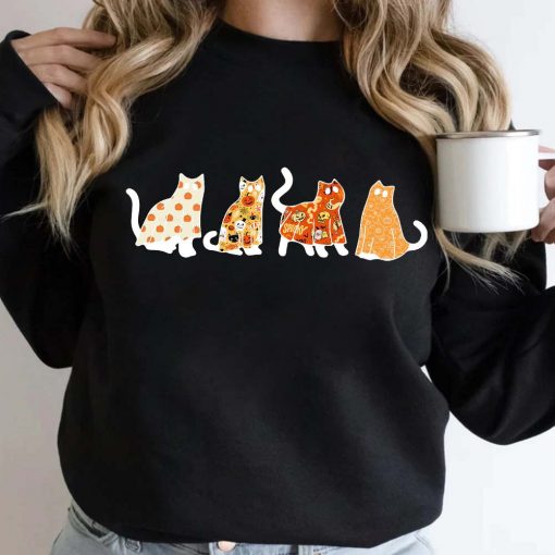 Cat Halloween Sweatshirt, Ghost Shirt, Halloween Sweater Black Cat Shirt, Spooky Season Unisex T Shirt