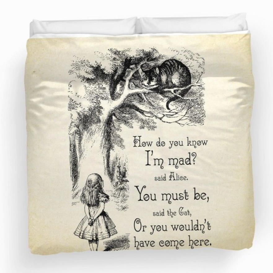 Alice In Wonderland Quote How Do You Know I’m Mad Cheshire Cat 3D Bedding Set