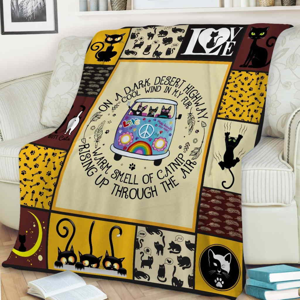 All Over Print Cat Black On Highway Circle  3D Quilt Blanket