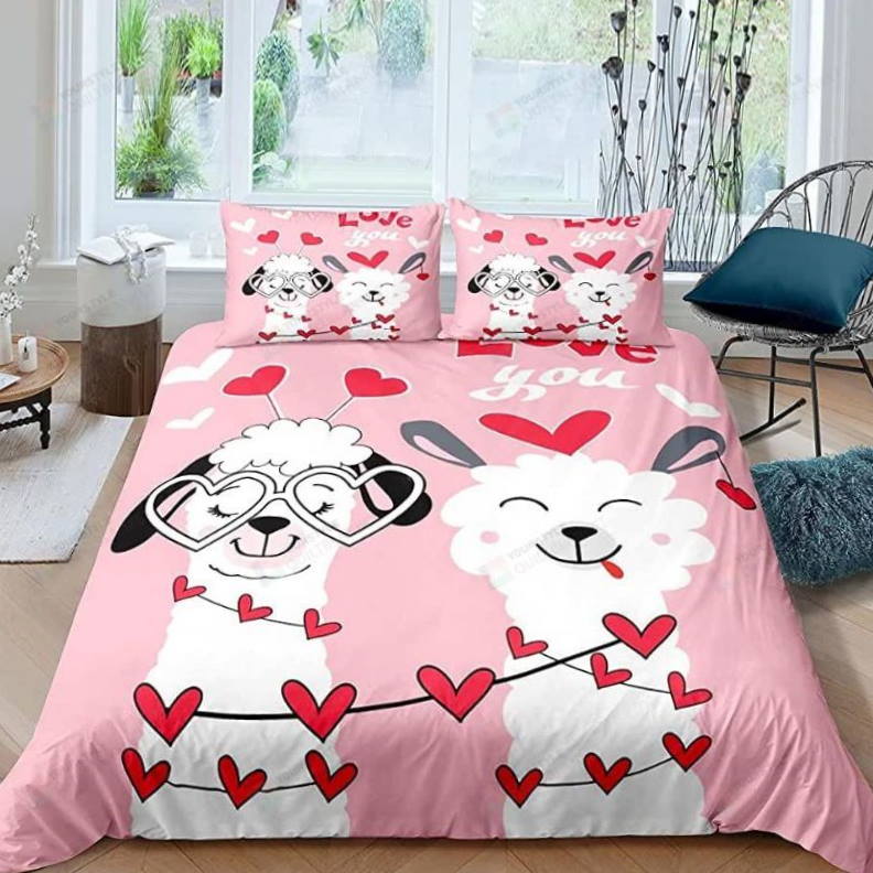 Alpaca And Llama Love Pink 3D Bedding Set