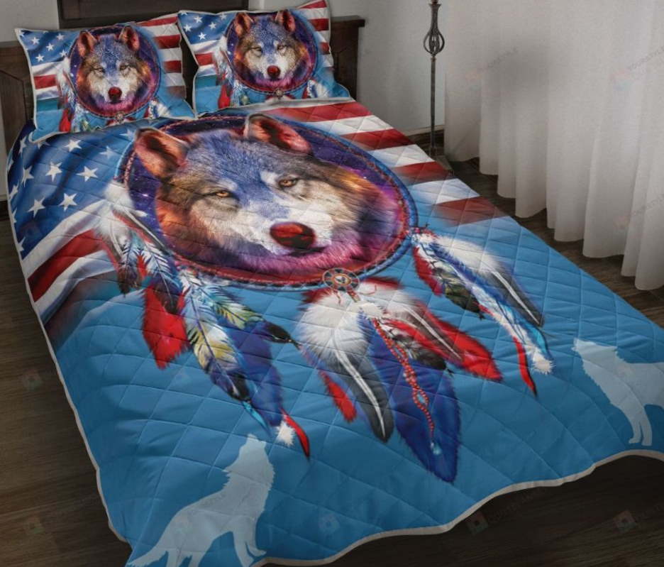 American Wolf Dreamcatcher Flag Bedding Set