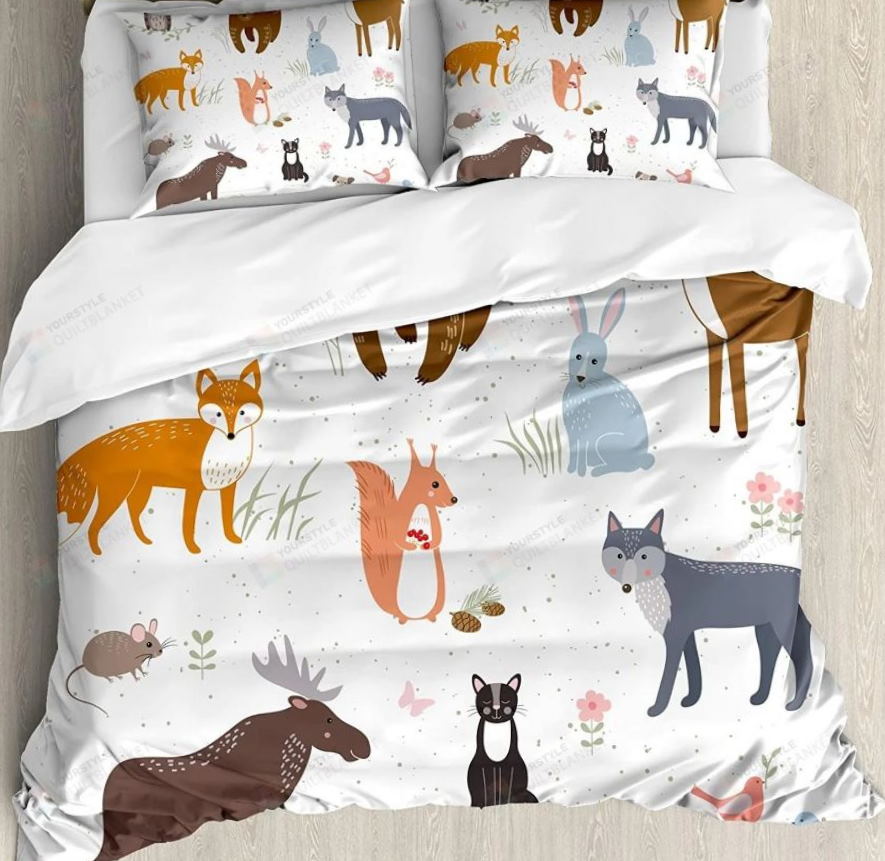 Animals White 3D Bedding Set