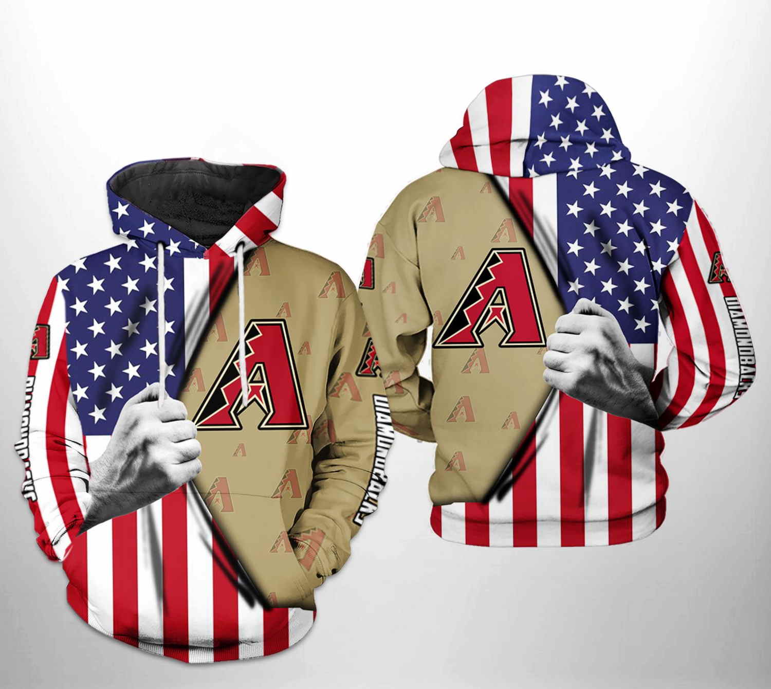 Arizona Diamondbacks MLB US Flag 3D Hoodie Zipper Hoodie