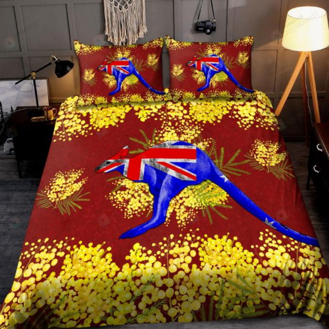 Australia Kangaroo And Golden Wattle 3D Bedding Set