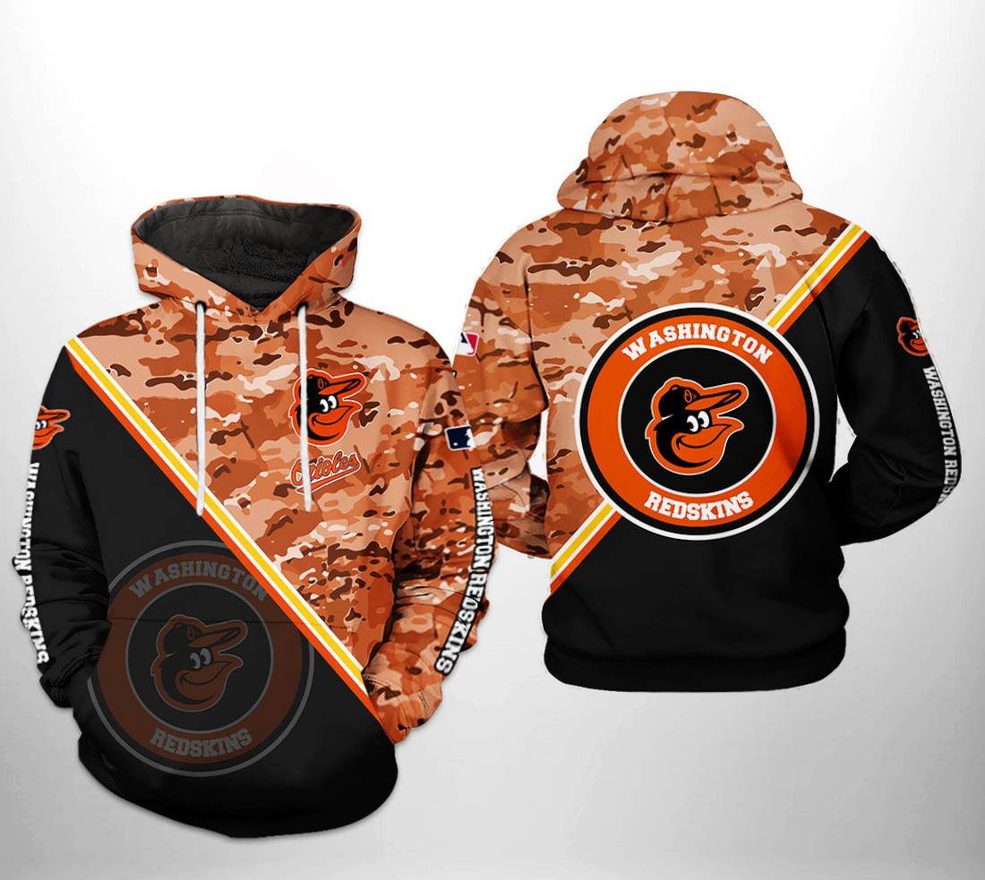 Baltimore Orioles MLB Camo Team 3D Hoodie Zipper Hoodie