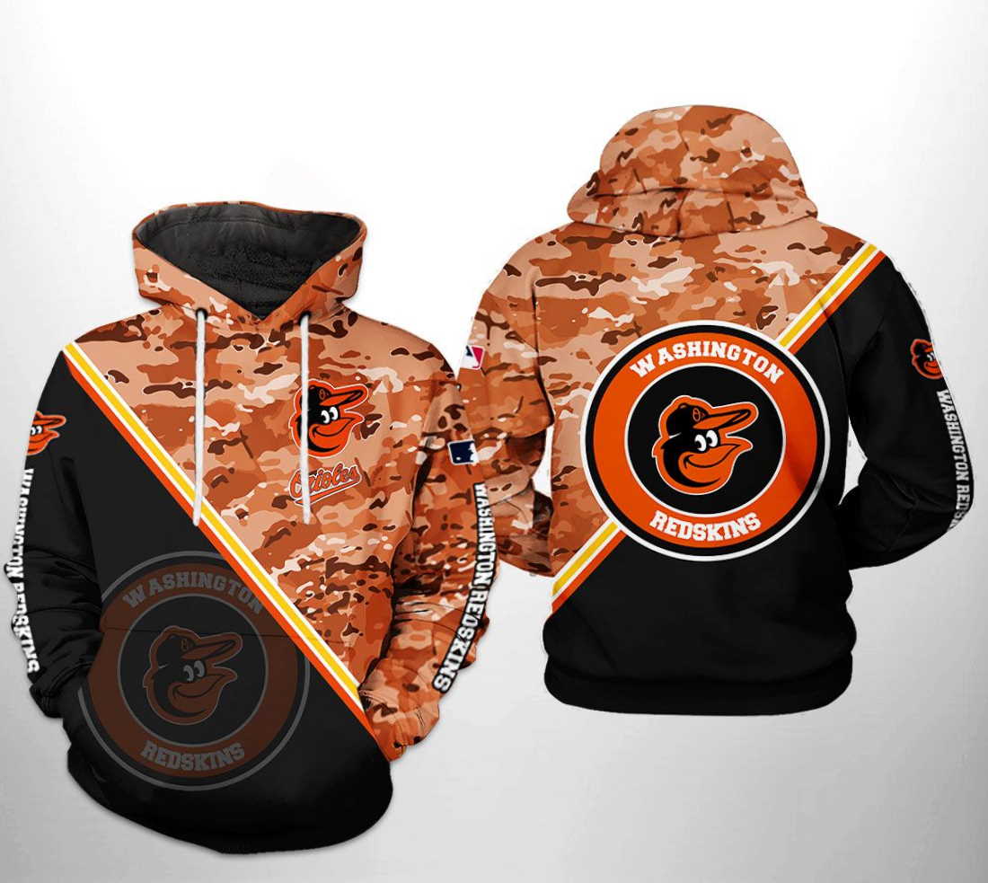 Baltimore Orioles MLB Camo Team 3D Hoodie Zipper Hoodie