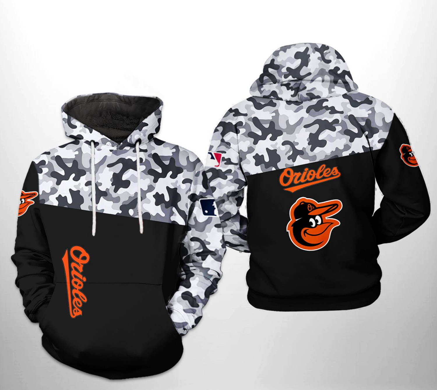 Baltimore Orioles MLB Camo Veteran 3D Hoodie Zipper Hoodie