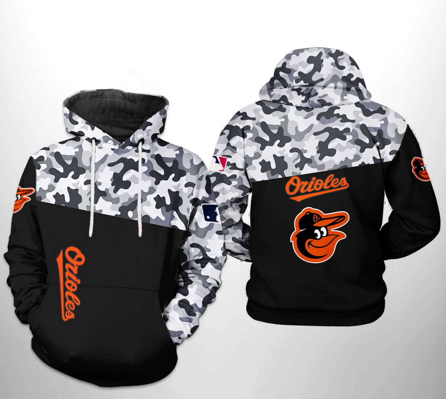 Baltimore Orioles MLB Camo Veteran 3D Hoodie Zipper Hoodie