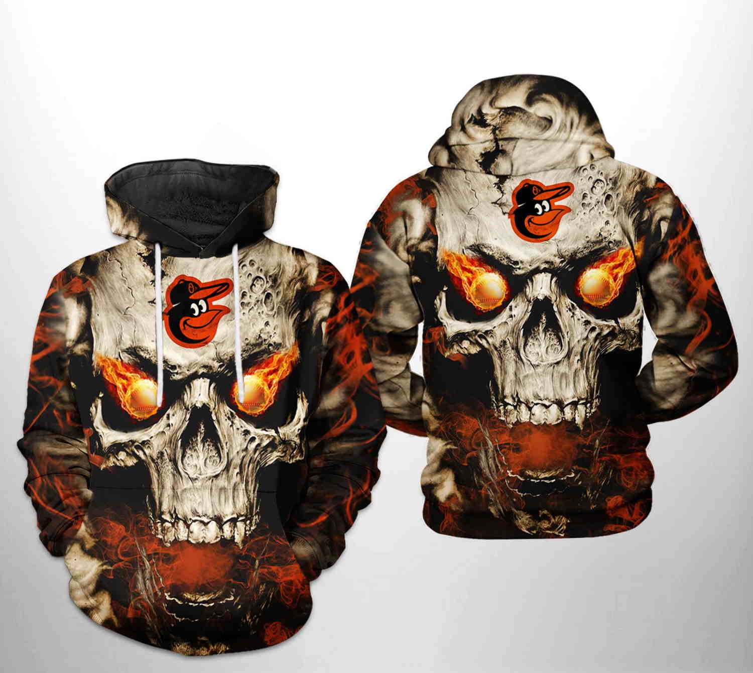 Baltimore Orioles MLB Skull 3D Hoodie Zipper Hoodie