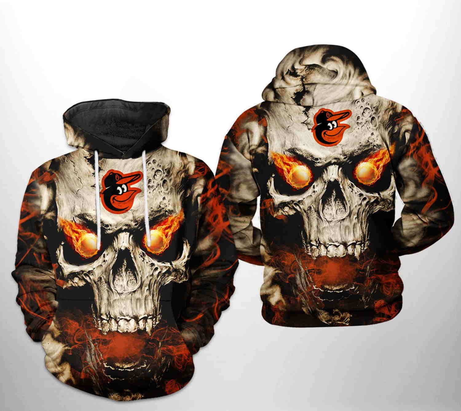 Baltimore Orioles MLB Skull 3D Hoodie Zipper Hoodie