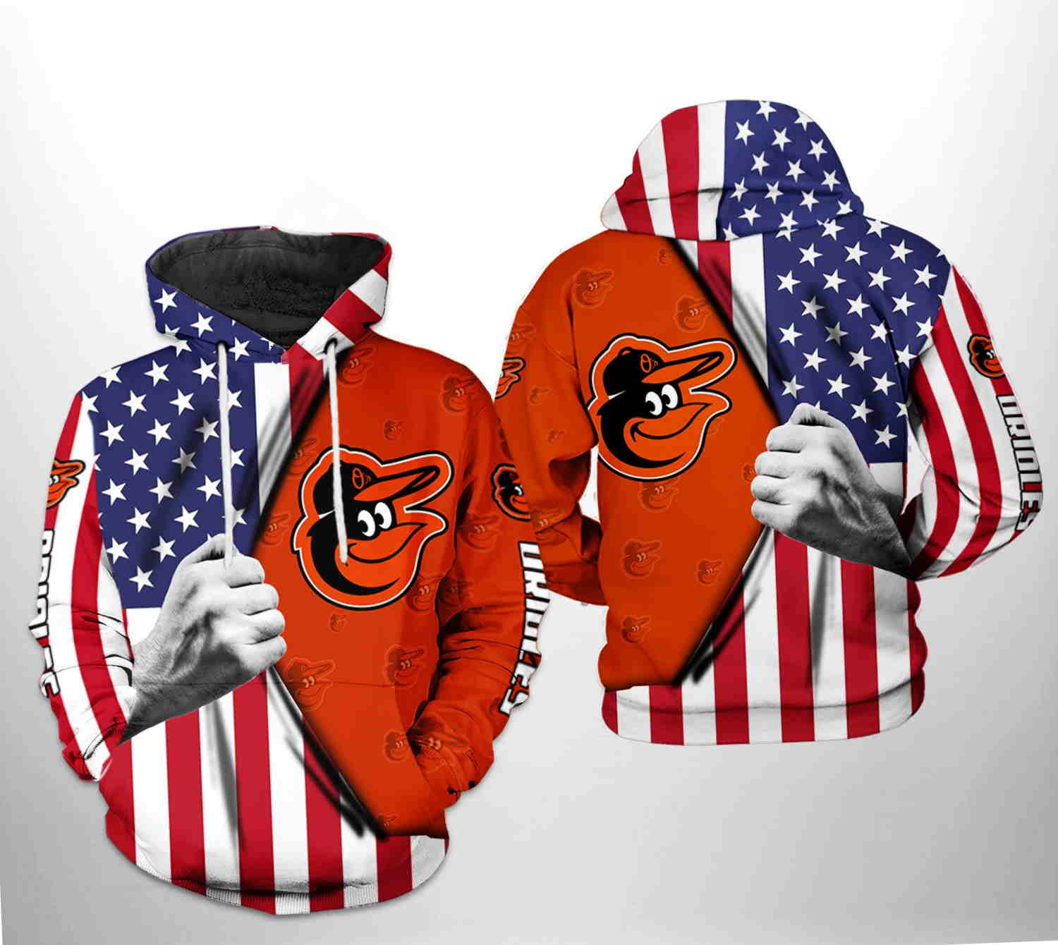 Baltimore Orioles MLB US Flag 3D Hoodie Zipper Hoodie