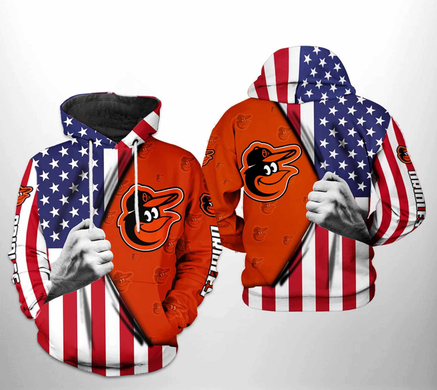 Baltimore Orioles MLB US Flag 3D Hoodie Zipper Hoodie