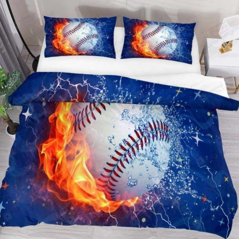 Baseball Water And Fire Blue 3D Bedding Set