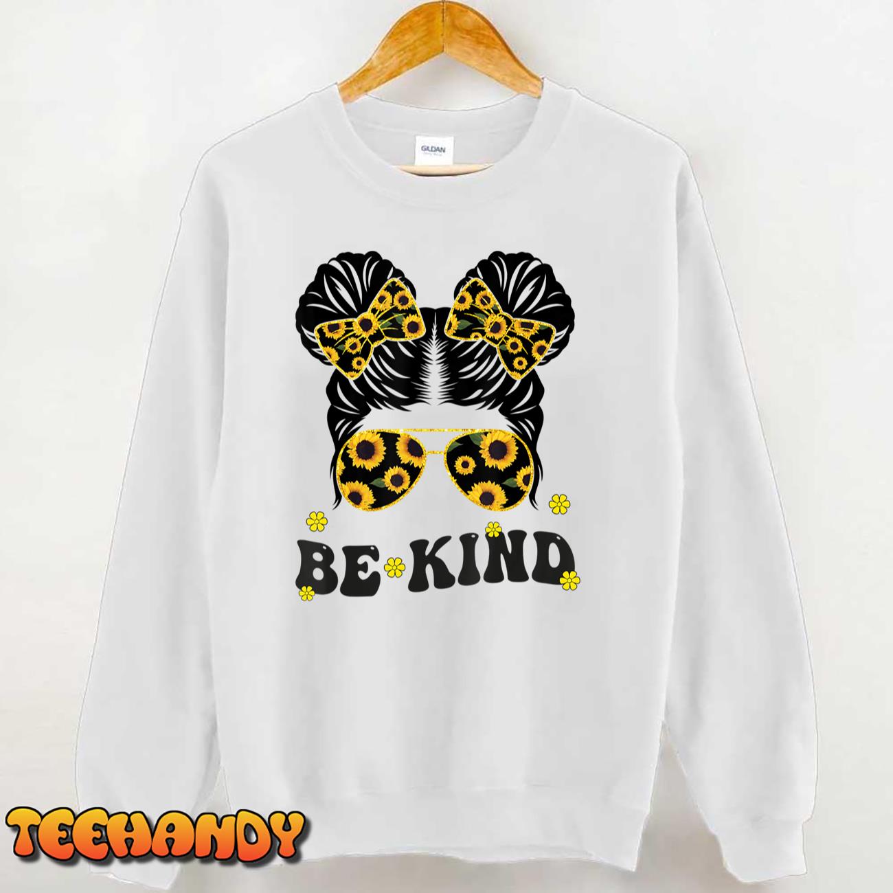 Be Kind Unity Day Anti Bullying Kids Cute Messy Bun Orange T-Shirt