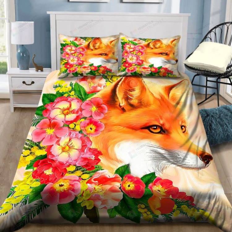 Beautiful Fox With Flowers 3D Bedding Set