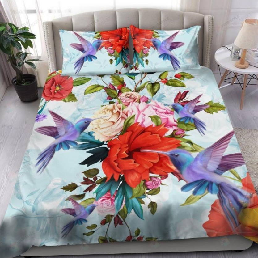 Beautiful Hummingbird With Flowers 3D Bedding Set