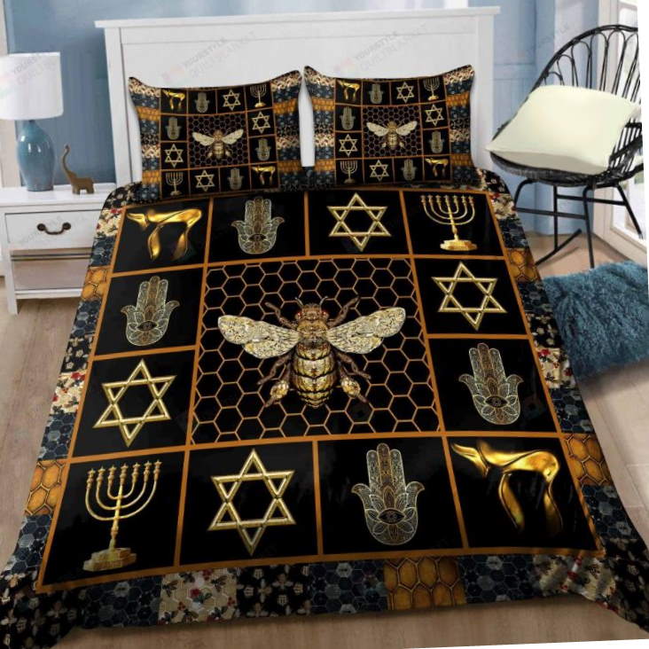 Bee And Jewish Symbols  All Over Printed Bedding Set