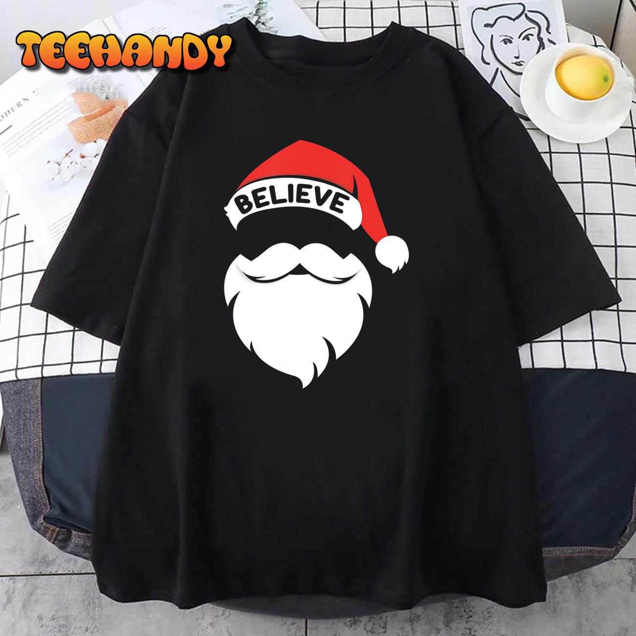Believe Santa Hat Christmas Squad Family Group Matching Xmas T-Shirt