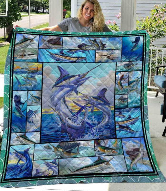 Blue Marlin Fishing Art Like 3D Quilt Blanket