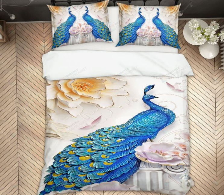 Blue Peacock 3D Bedding Set