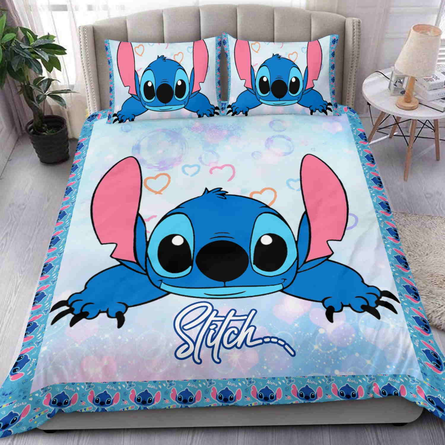 Blue Stich Cute  All Over Printed Bedding Set