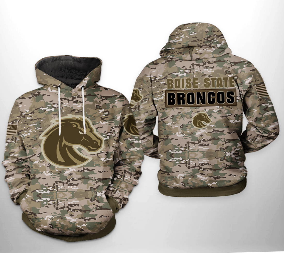 Boise State Broncos NCAA Camo Veteran 3D Hoodie Zipper Hoodie