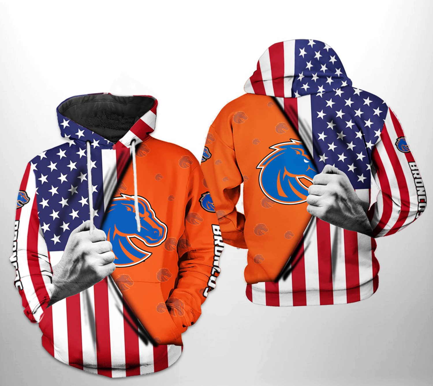 Boise State Broncos NCAA US FLag 3D Hoodie Zipper Hoodie