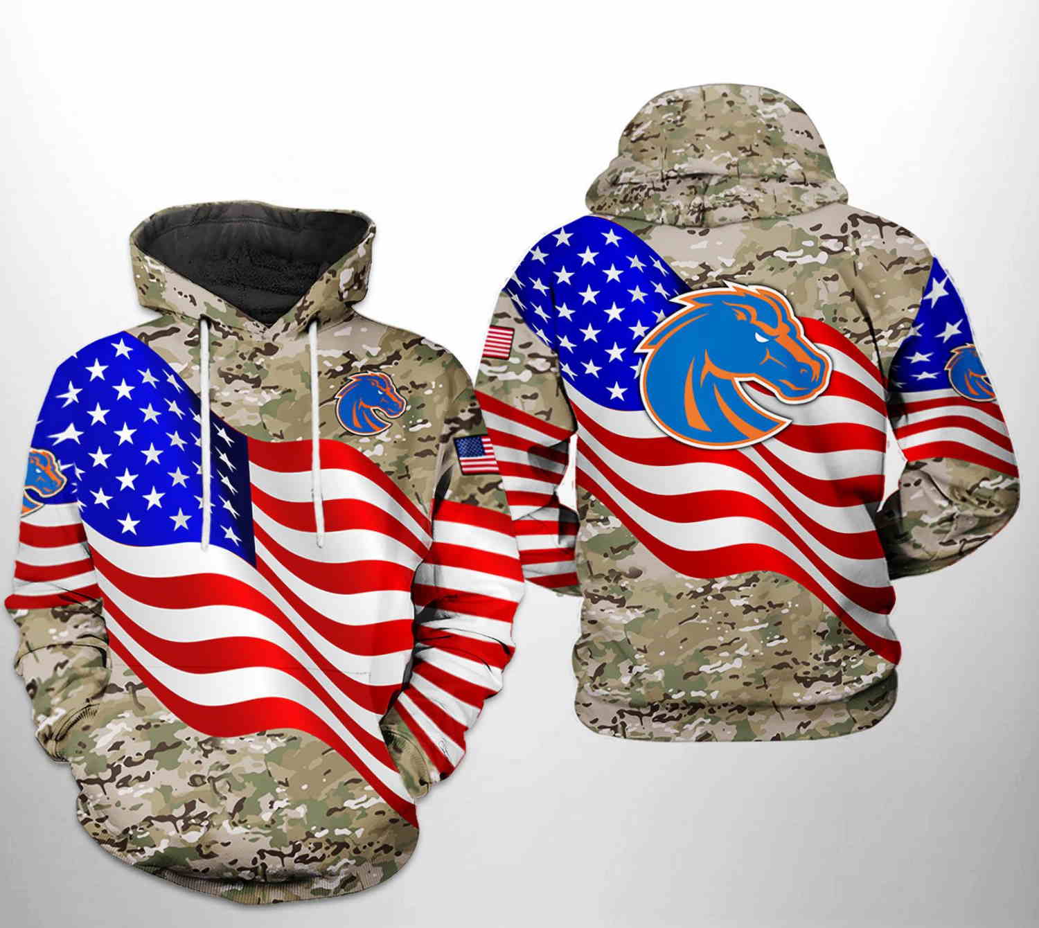 Boise State Broncos NCAA US Flag Camo Veteran 3D Hoodie Zipper Hoodie