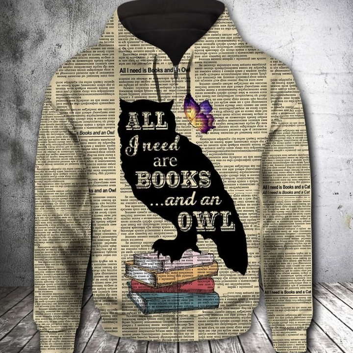 Book And Owl 3D Hoodie Zipper Hoodie