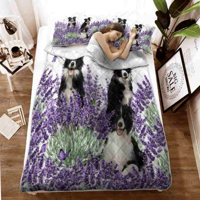 Border Collie Lavender 3D Bedding Set