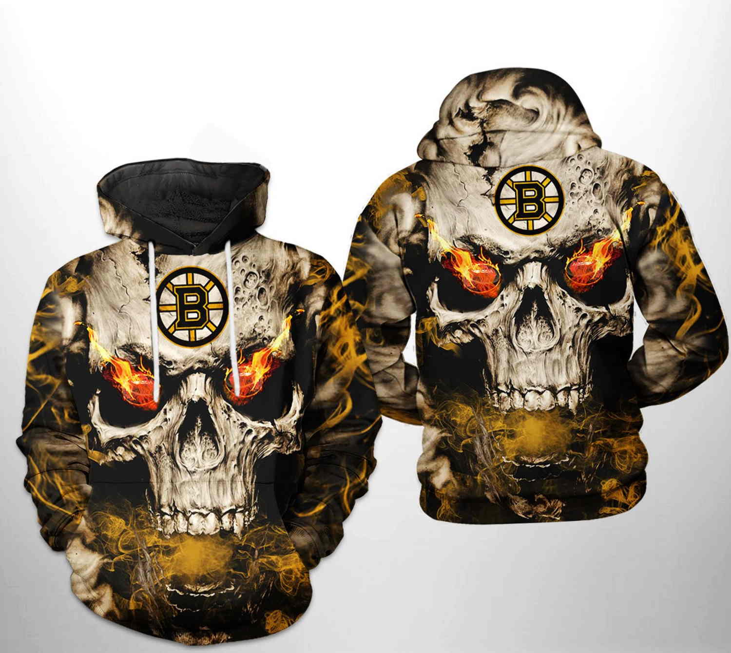 Boston Bruins NHL Skull 3D Hoodie Zipper Hoodie