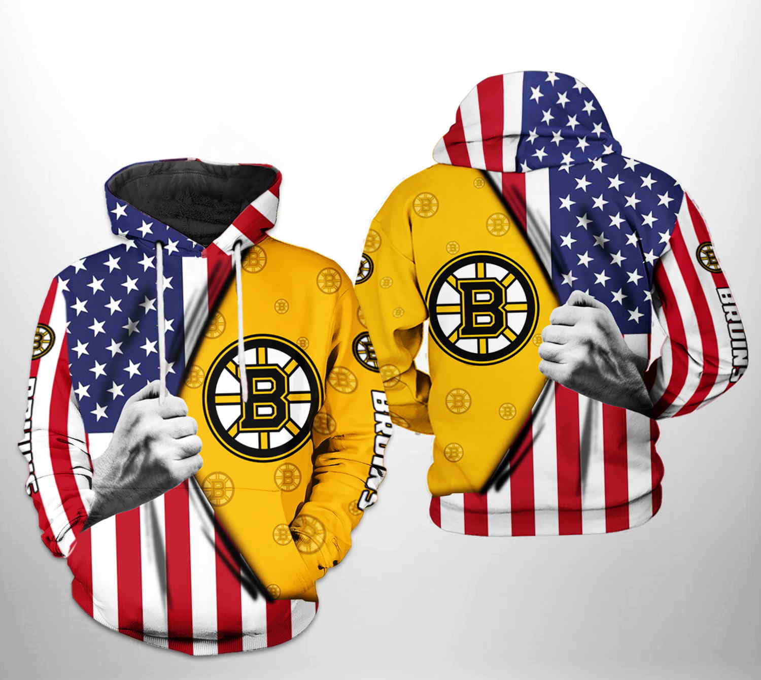 Boston Bruins NHL US FLag 3D Hoodie Zipper Hoodie