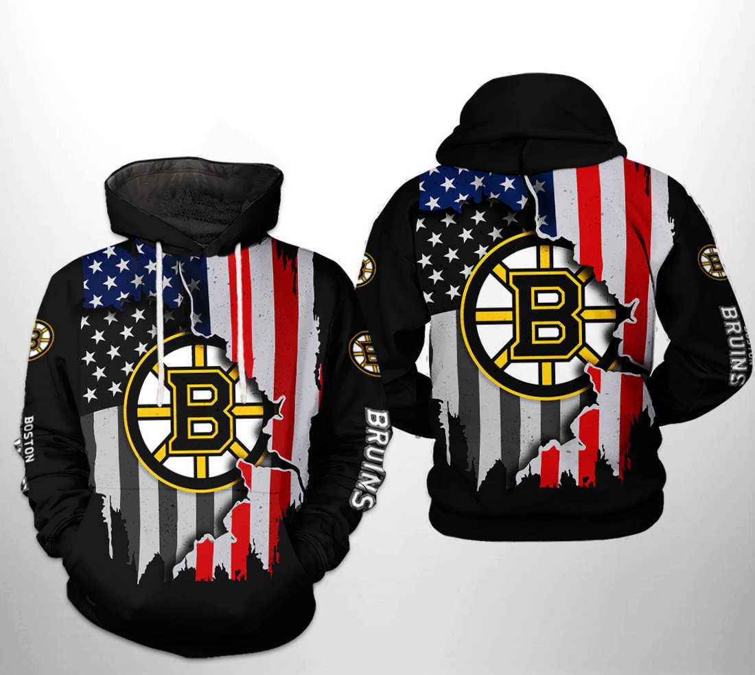 Boston Bruins NHL US FLag Team 3D Hoodie Zipper Hoodie