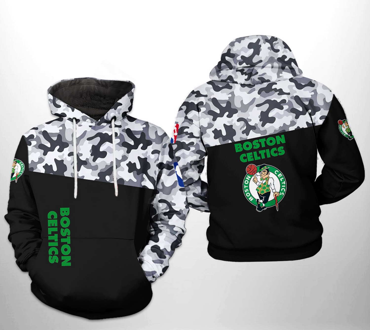 Boston Celtics NBA Camo Veteran Team 3D Hoodie Zipper Hoodie