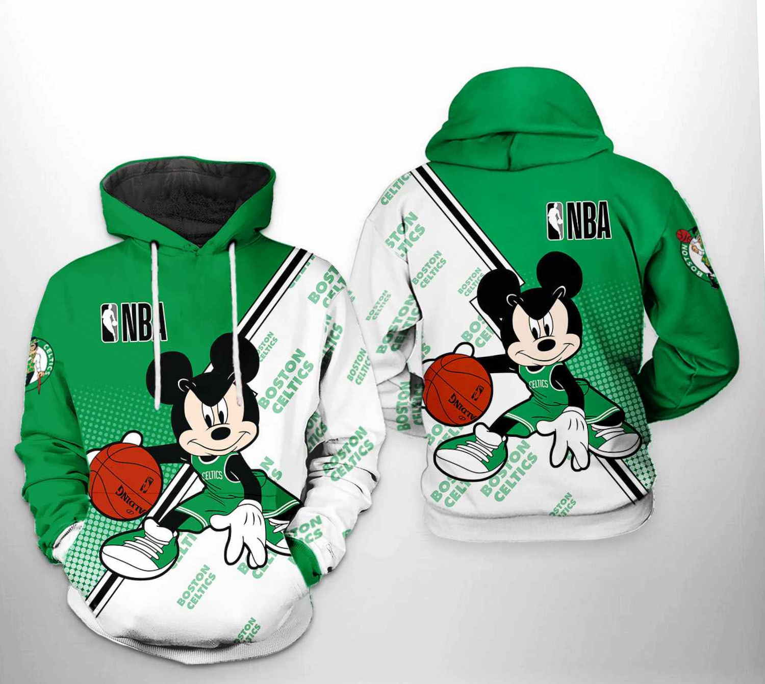 Boston Celtics NBA Mickey 3D Hoodie Zipper Hoodie