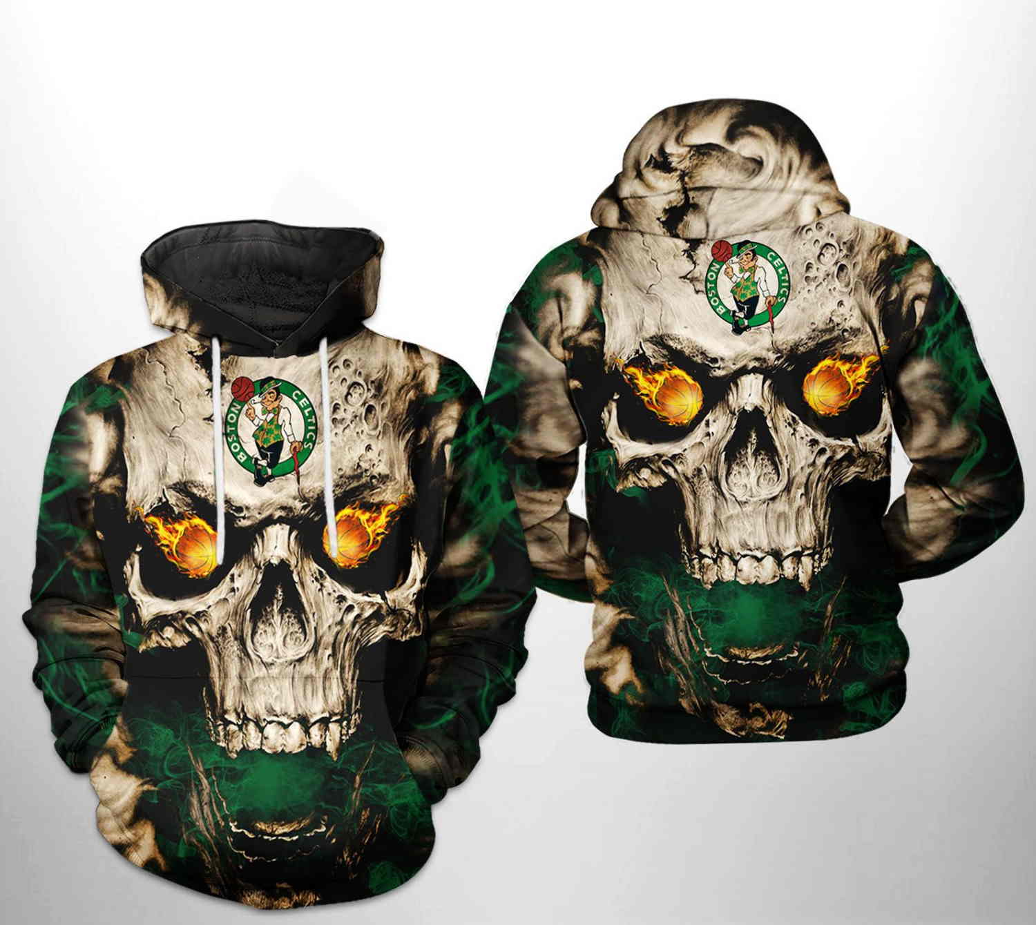 Boston Celtics NBA Skull 3D Hoodie Zipper Hoodie