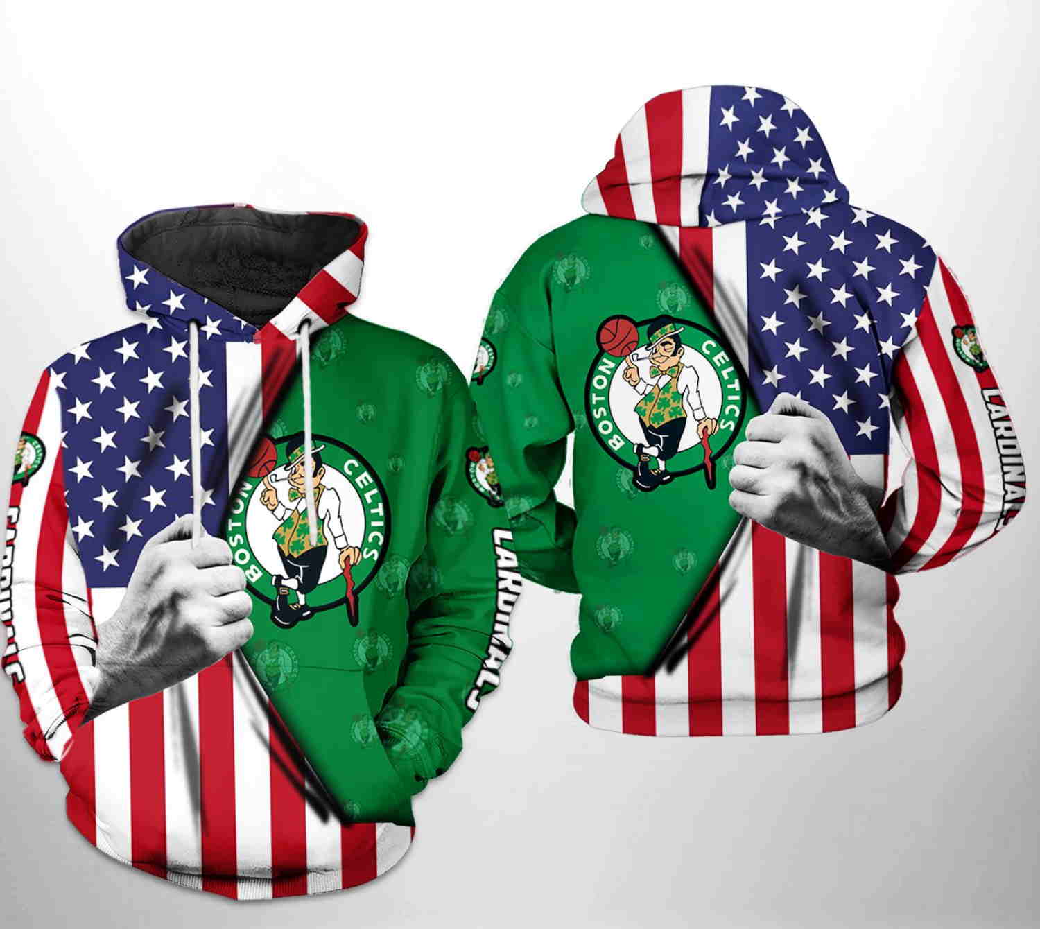 Boston Celtics NBA US Flag Team 3D Hoodie Zipper Hoodie