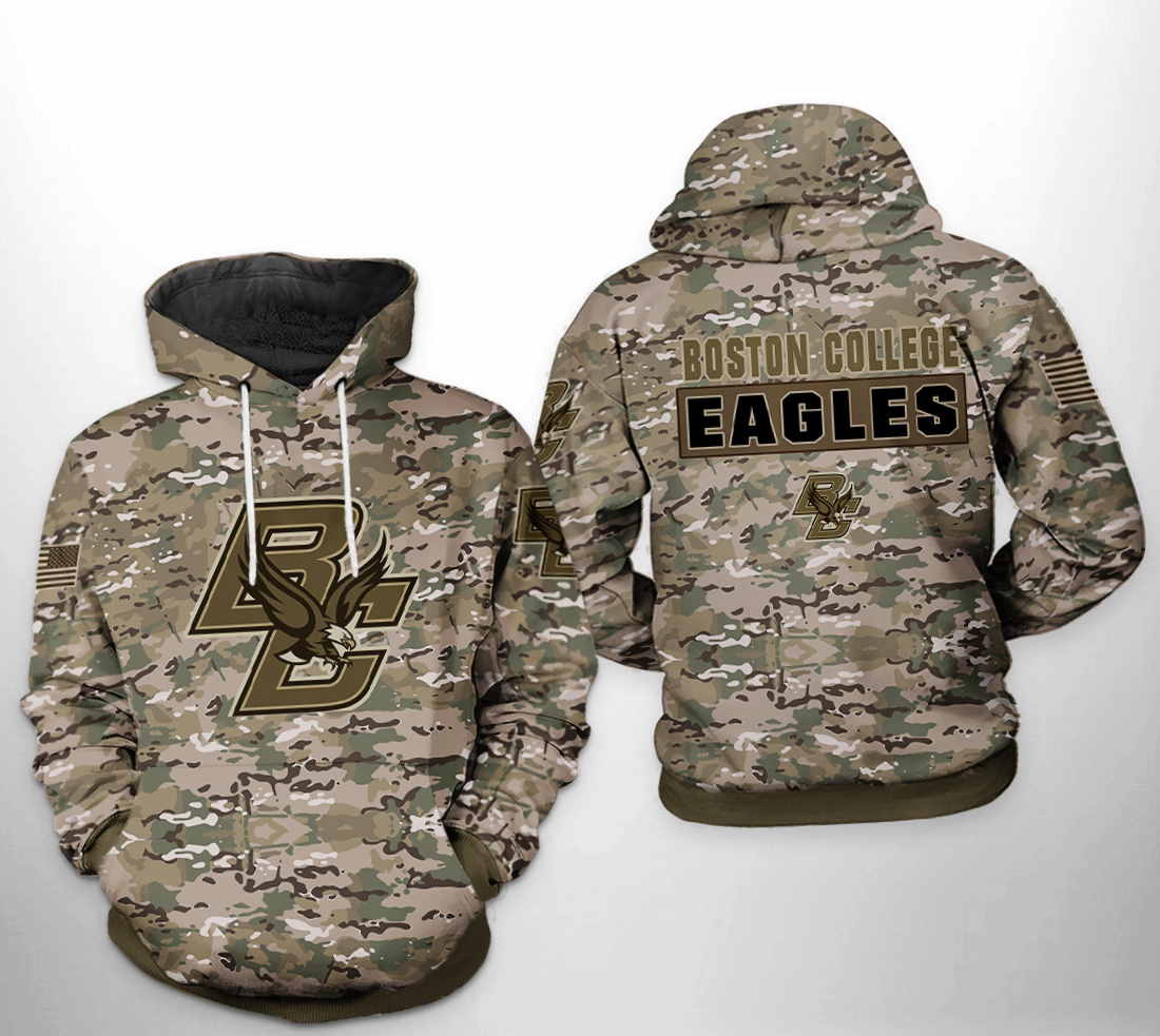 Boston College Eagles NCAA Camo Veteran 3D Hoodie Zipper Hoodie