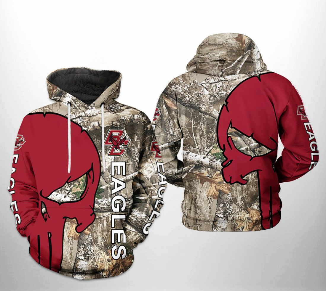 Boston College Eagles NCAA Camo Veteran Hunting 3D Hoodie Zipper Hoodie