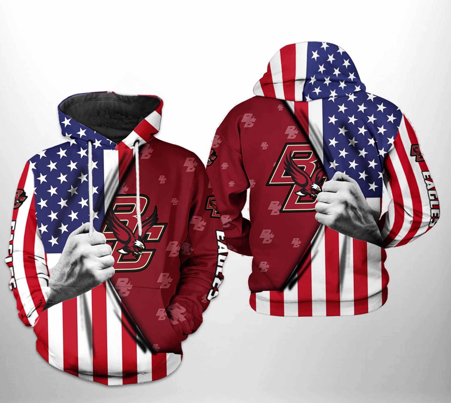 Boston College Eagles NCAA US FLag 3D Hoodie Zipper Hoodie