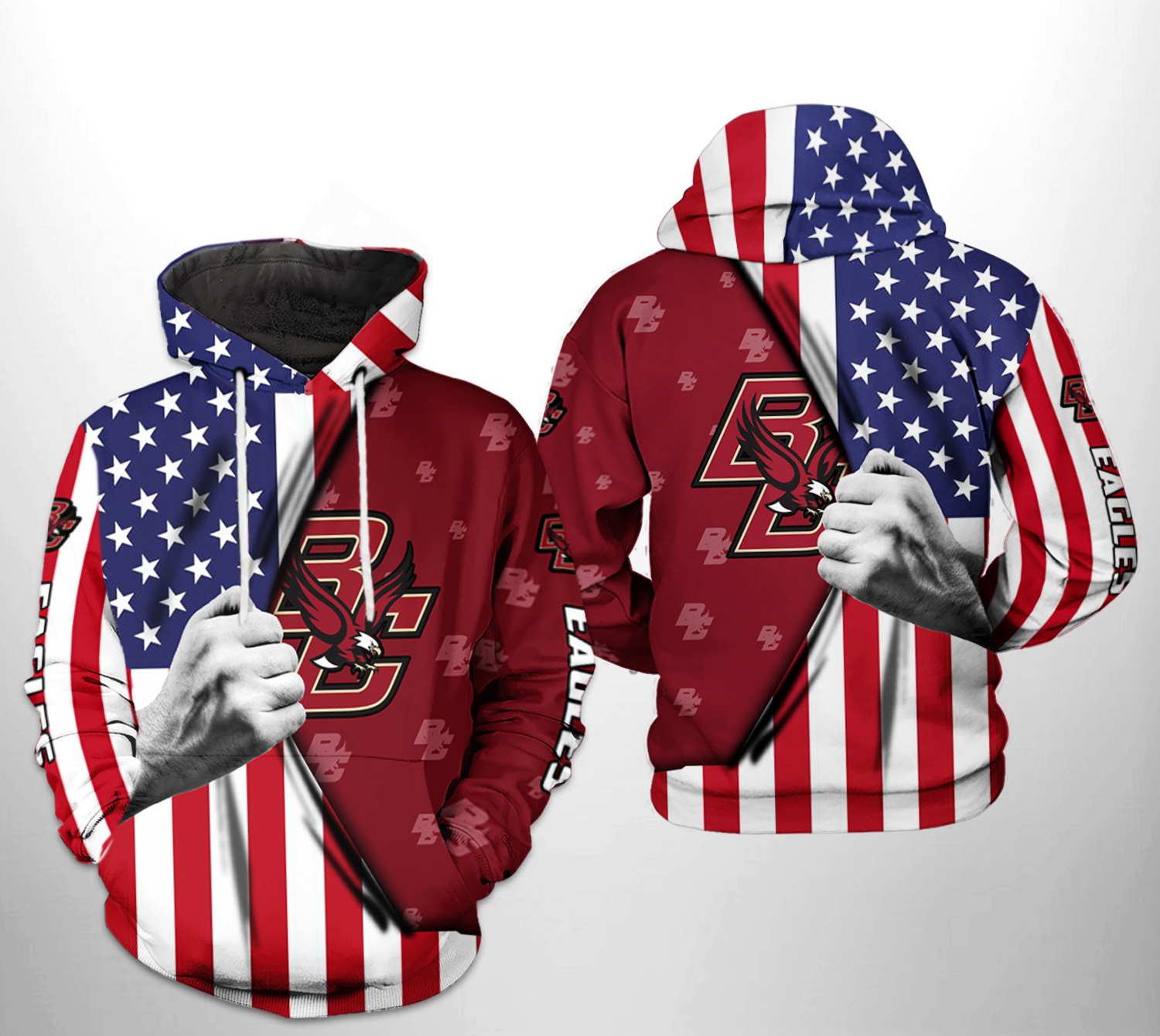 Boston College Eagles NCAA US FLag 3D Hoodie