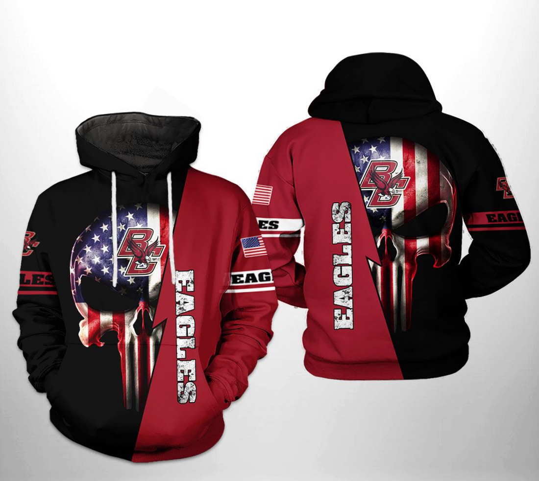 Boston College Eagles NCAA US Flag Skull 3D Hoodie