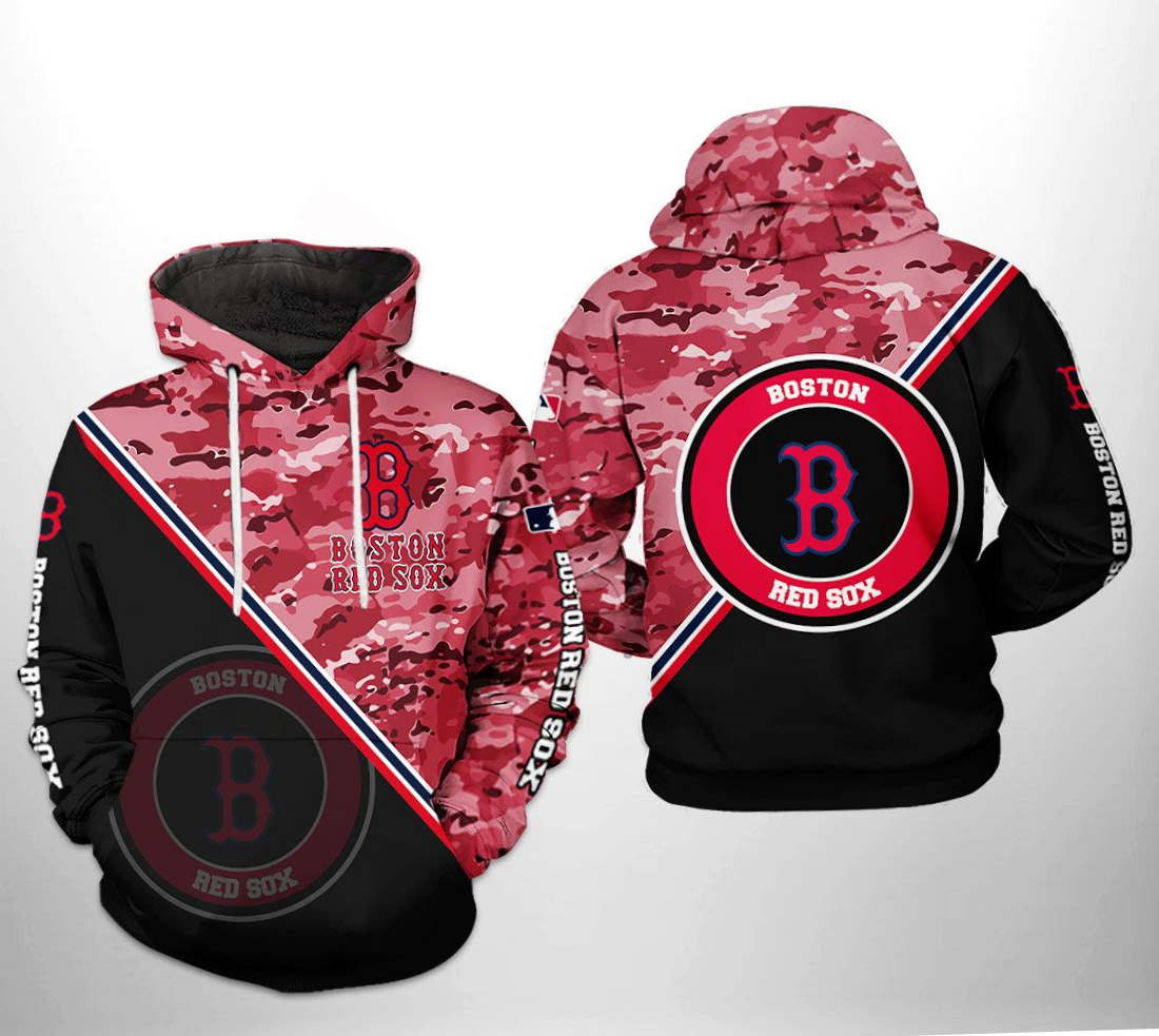 Boston Red Sox MLB Camo Team 3D Hoodie Zipper Hoodie