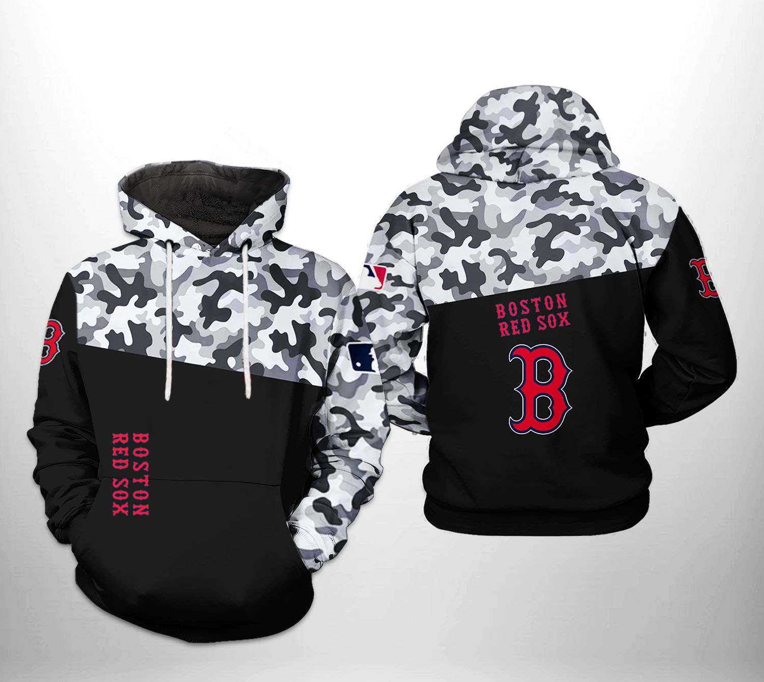 Boston Red Sox MLB Camo Veteran 3D Hoodie Zipper Hoodie