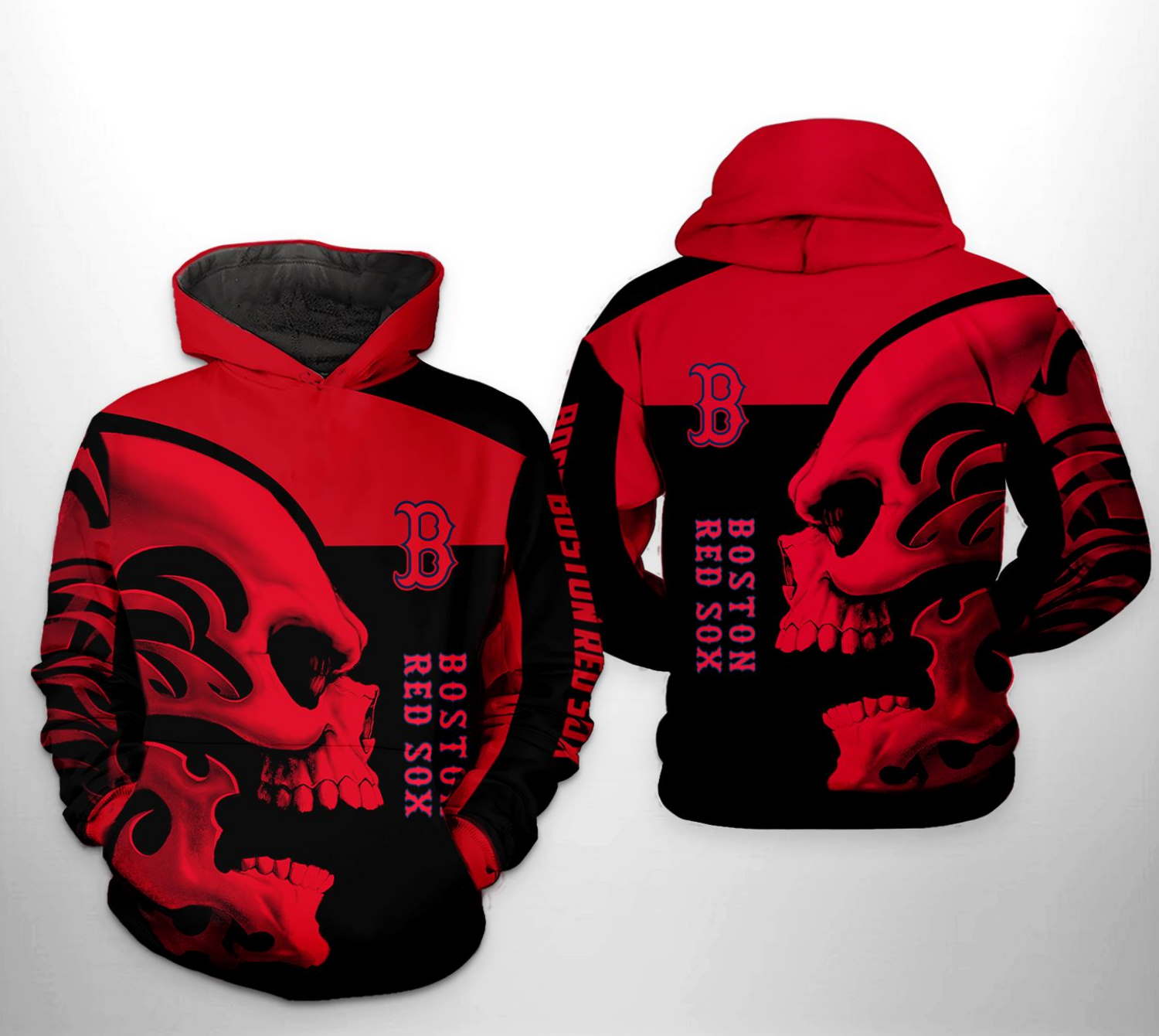 Boston Red Sox MLB Skull 3D Hoodie Zipper Hoodie