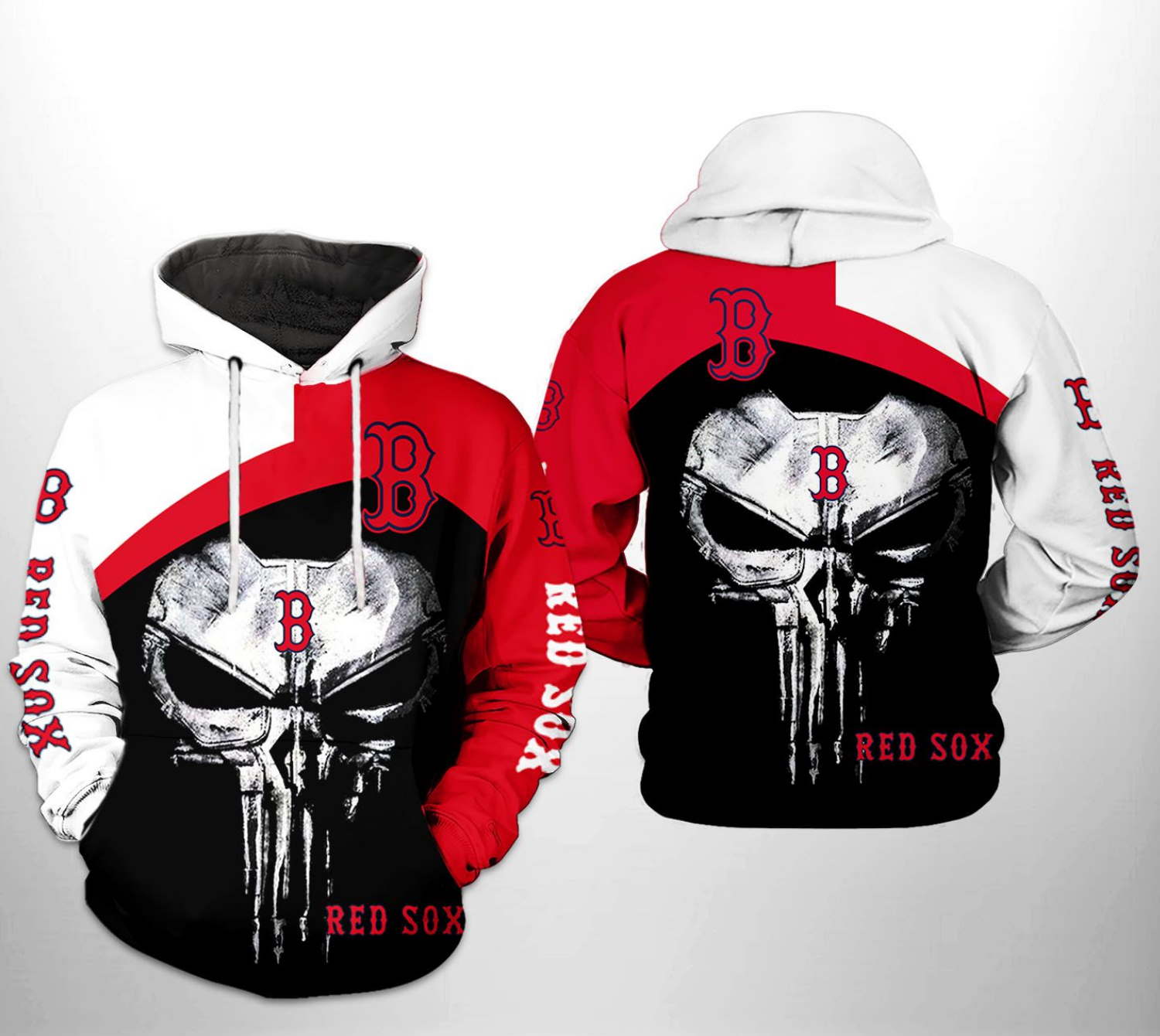 Boston Red Sox MLB Skull Punisher 3D Hoodie Zipper Hoodie