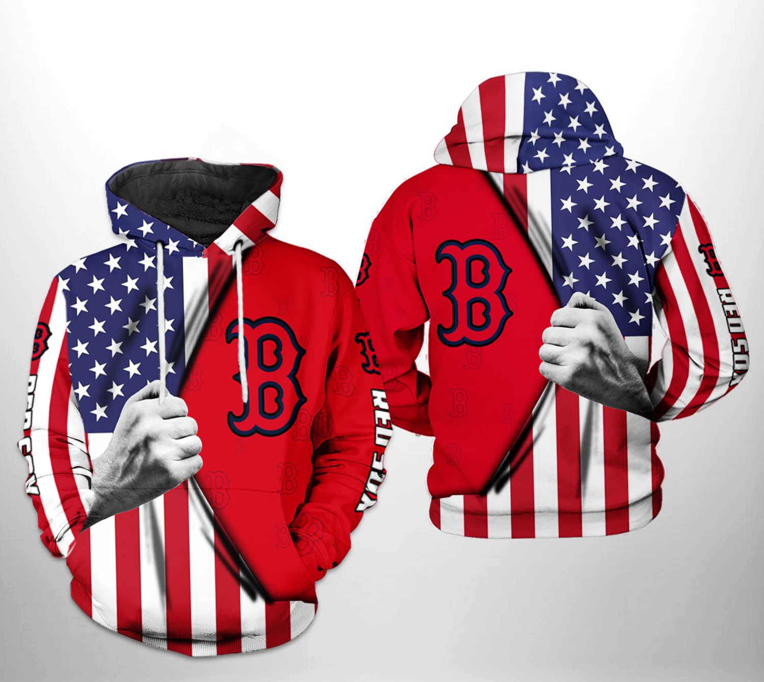 Boston Red Sox MLB US Flag 3D Hoodie Zipper Hoodie