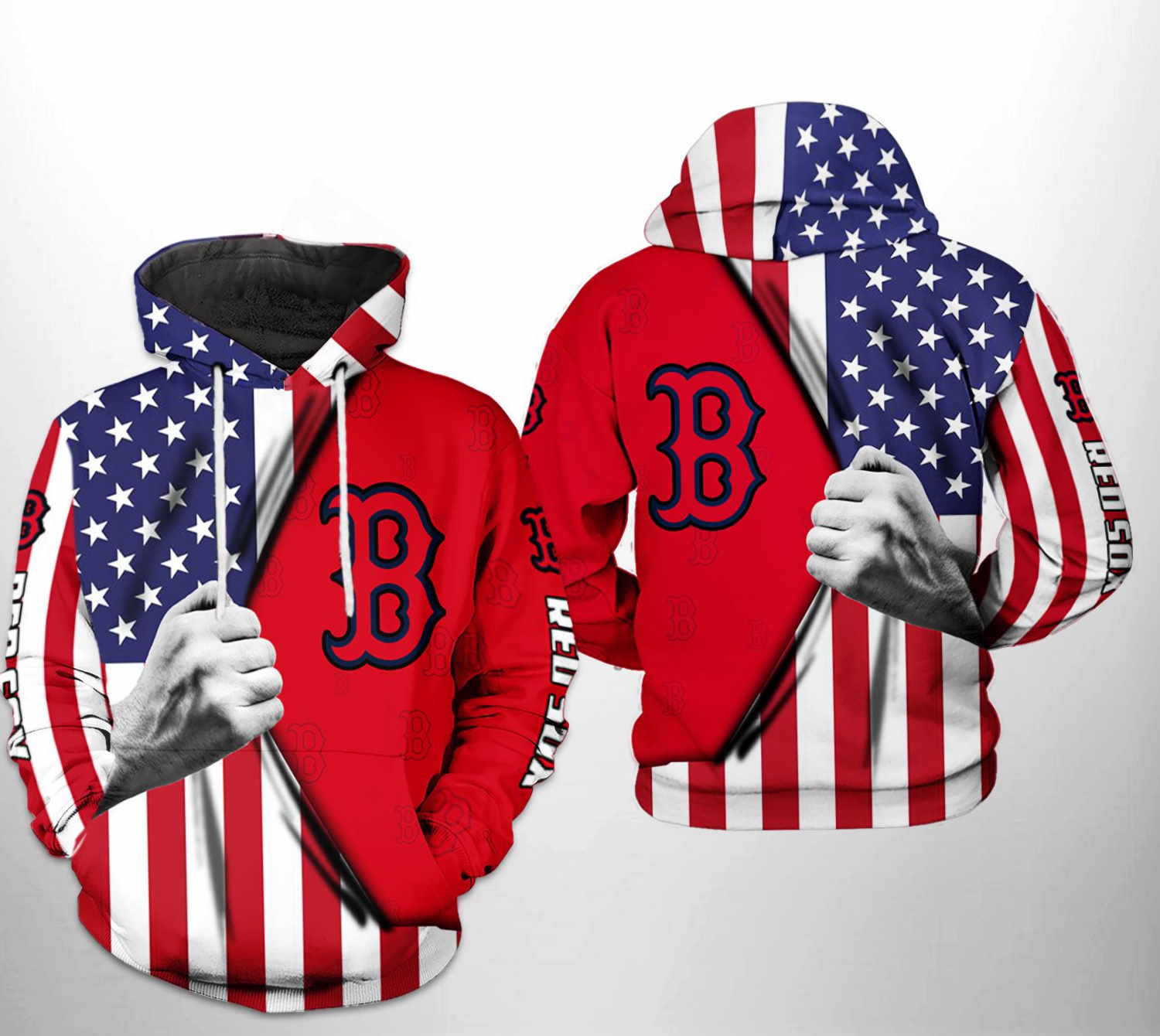 Boston Red Sox MLB US Flag 3D Hoodie