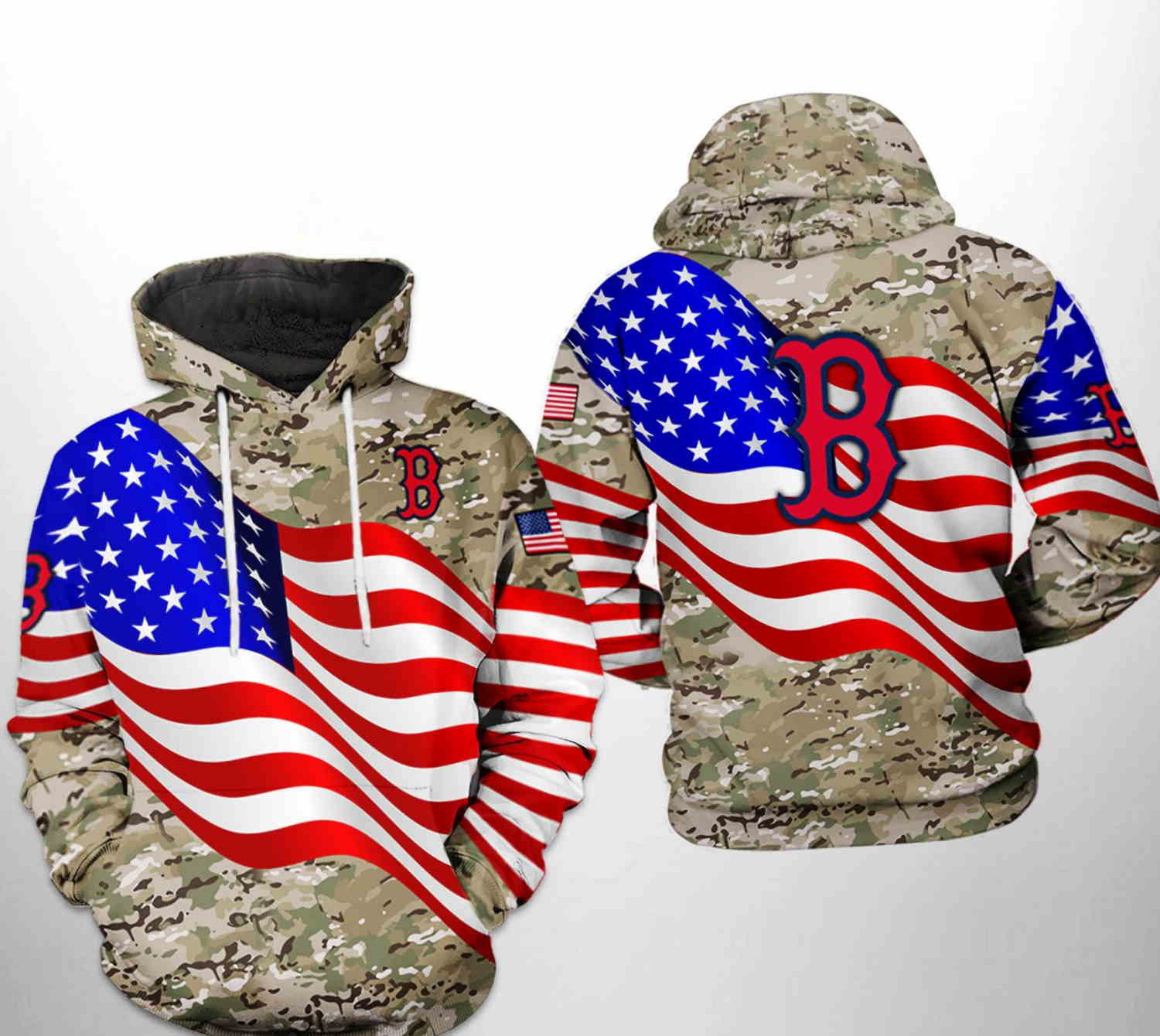 Boston Red Sox MLB US Flag Camo Veteran 3D Hoodie